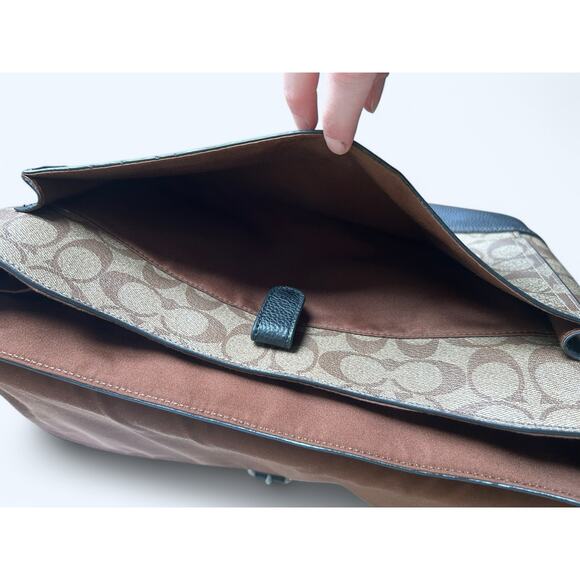 Coach Hudson Messenger Bag in Colorblock Terracotta Khaki Signature Leather - Picture 10 of 16